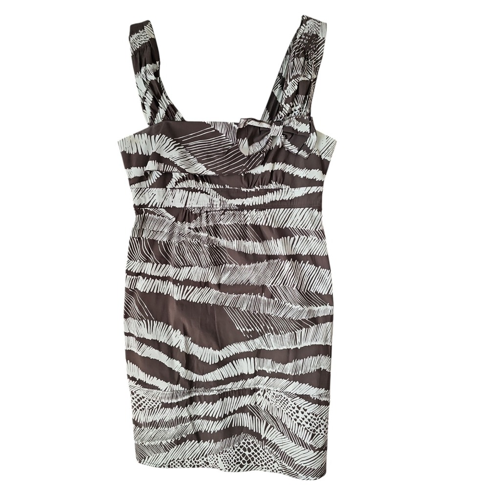 BCBGMaxazria Sleeveless Cocoa Combo Safari Print Wide Strap Dress Size S